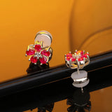925 Silver Rose Crystal Flower Stud Earrings for Women