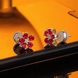 925 Silver Rose Crystal Flower Stud Earrings for Women