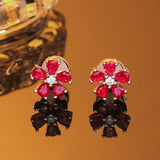 925 Silver Rose Crystal Flower Stud Earrings Sweet Jewelry