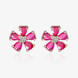 925 Silver Rose Crystal Flower Stud Earrings Sweet Jewelry