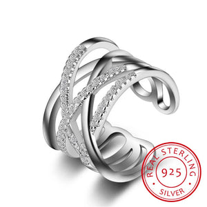 925 Silver Multi-layer Line Cross Zirconia Ring