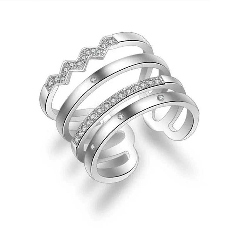 925 Silver Exaggerated Zirconia Opening Rings for Women S-r308