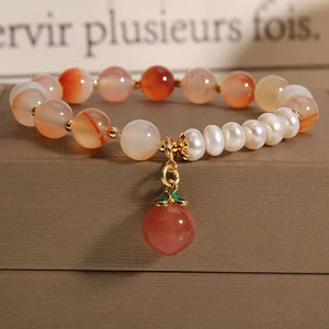 Agate Crystal Bracelet with Honey Peach Freshwater Pearl