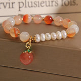 Agate Crystal Bracelet with Honey Peach Freshwater Pearl