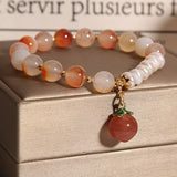 Agate Crystal Bracelet with Honey Peach Freshwater Pearl