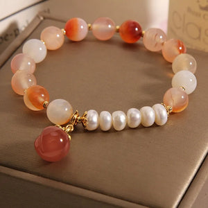 Agate Crystal Bracelet with Honey Peach Freshwater Pearl