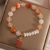 Agate Crystal Bracelet with Honey Peach Freshwater Pearl