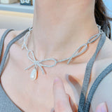 Bowknot Pendant Necklace with Zircon Inlay for Women