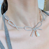 Bowknot Pendant Necklace with Zircon Inlay for Women