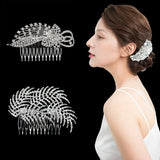 Silver Rhinestone Tiara Pearl Hair Comb Bridal Accessories