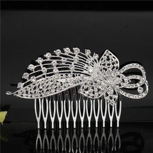 Silver Rhinestone Tiara Pearl Hair Comb Bridal Accessories