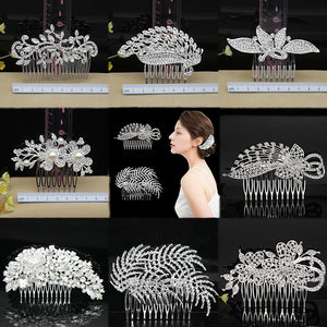 Silver Rhinestone Tiara Pearl Hair Comb Bridal Accessories