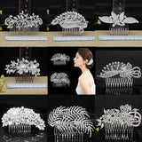 Silver Rhinestone Tiara Pearl Hair Comb Bridal Accessories