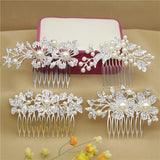 Silver Rhinestone Tiara Pearl Hair Comb Bridal Accessories