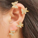 Zircon Butterfly Ear Clips for Women Wedding Party Jewelry