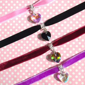 Colorful Velvet Choker Women Bohemian Love Heart Tiny Crystal Pendant Necklace