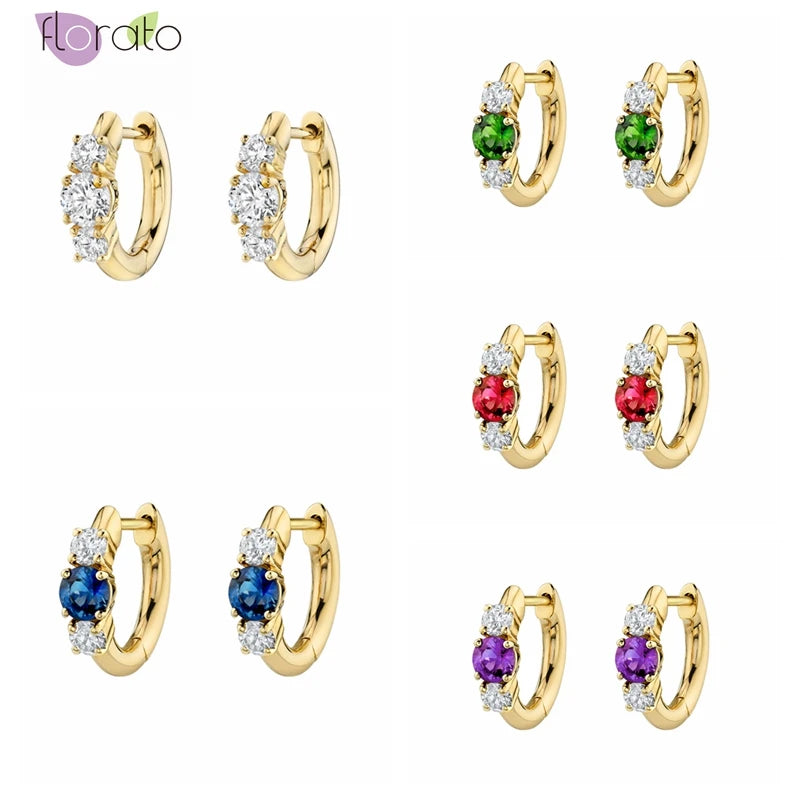 Crystal Hoop Earrings 925 Silver Colorful Women's Jewelry