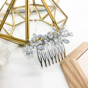 Crystal Wedding Tiara Flower Cubic Zircon Hair Combs Bride Headwear