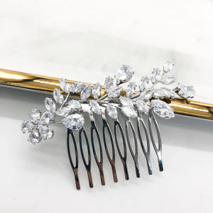 Crystal Wedding Tiara Flower Cubic Zircon Hair Combs Bride Headwear