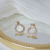 14k Real Circle Stud Earring Micro Inlaid Zirconia Ear Wedding Jewelry