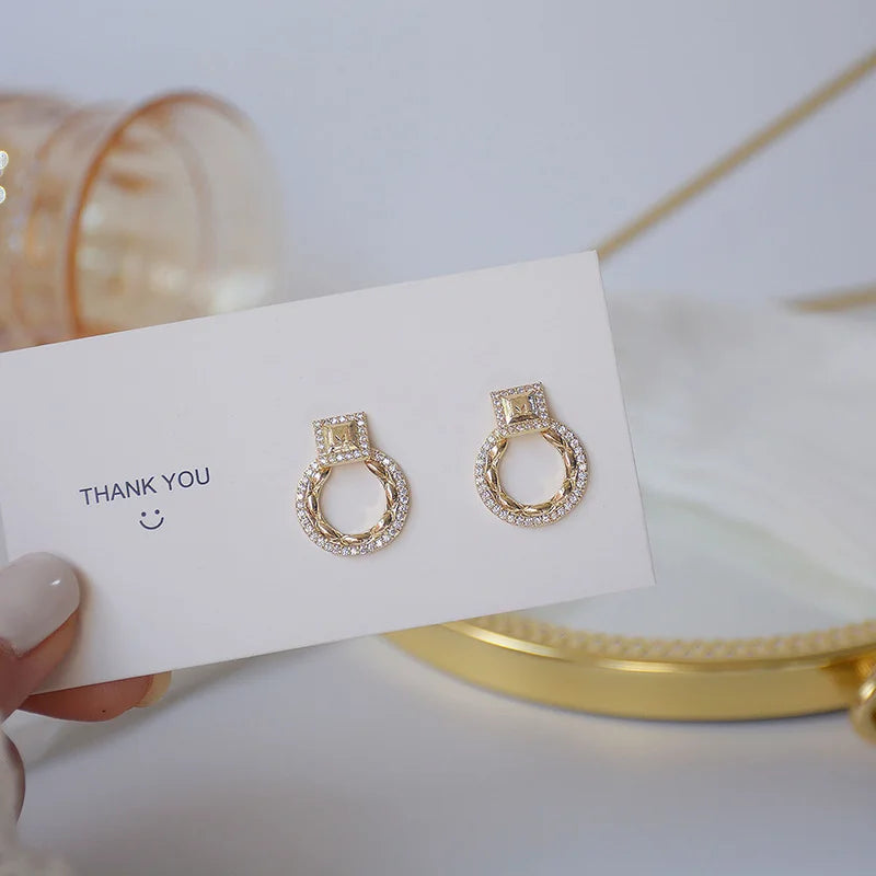 14k Real Circle Stud Earring Micro Inlaid Zirconia Ear Wedding Jewelry