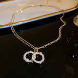 Double Circle Layer Necklace with Zircon Clavicle Chain