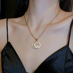 Double Circle Layer Necklace with Zircon Clavicle Chain
