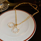 Double Circle Layer Necklace with Zircon Clavicle Chain