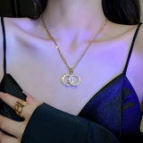 Double Circle Layer Necklace with Zircon Clavicle Chain