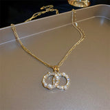 Double Circle Layer Necklace with Zircon Clavicle Chain