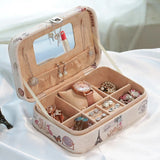 Cartoon Print Leather Earrings Ring Jewelry Box