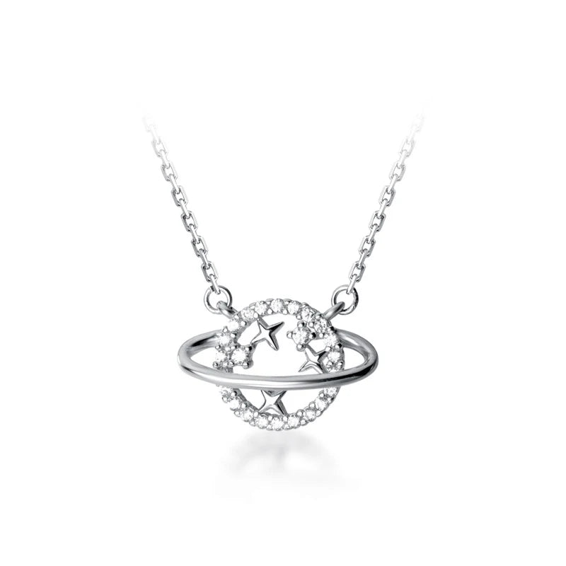 925 Silver Star Zircon Rose Pendant Necklace
