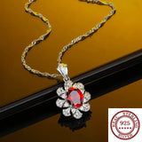 Rose Crystal Pendant Necklace Romantic Clavicle Chain S925 Silver Jewelry