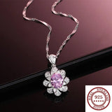 Rose Crystal Pendant Necklace Romantic Clavicle Chain S925 Silver Jewelry