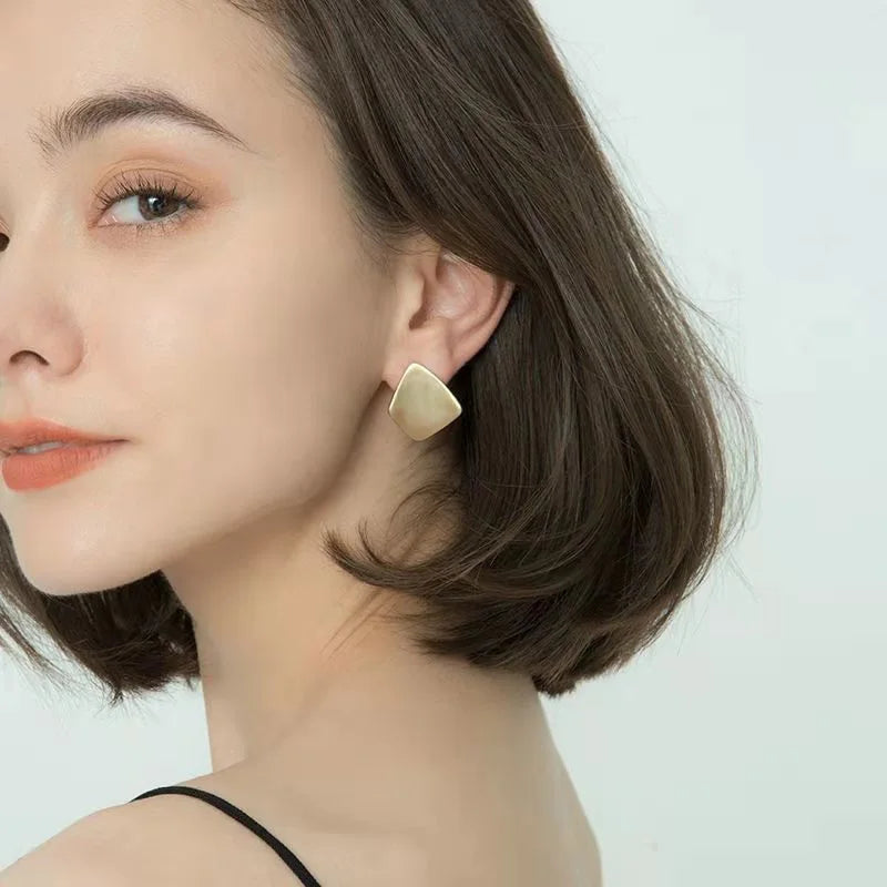 Geometric Metal Clip on Earrings for Women
