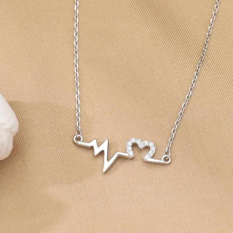 925 Silver Heart Beat Chocker Necklace with Cubic Stones