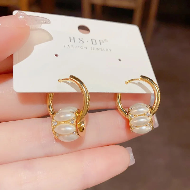 Fashionable Pearl Circle Earrings with Minimalist Design