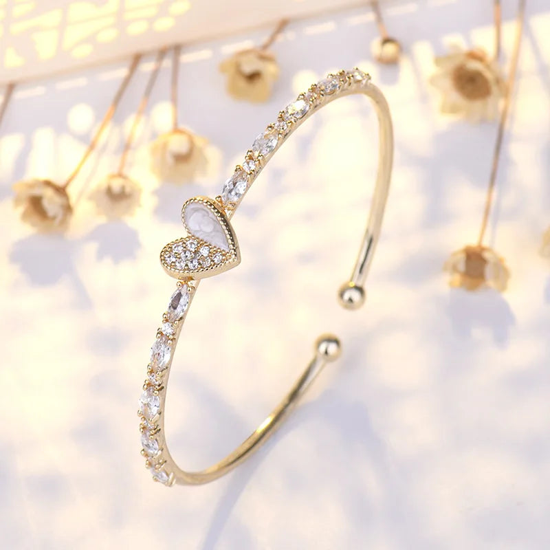 Adjustable Heart Bangle Zircon Jewelry