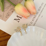 Moon Lingth Pearl Flower Earrings Zircon Clip On Earrings Without Piercing Ears