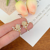 Moon Lingth Pearl Flower Earrings Zircon Clip On Earrings Without Piercing Ears