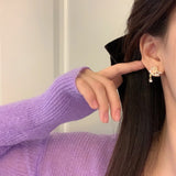 Moon Lingth Pearl Flower Earrings Zircon Clip On Earrings Without Piercing Ears
