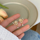 Moon Lingth Pearl Flower Earrings Zircon Clip On Earrings Without Piercing Ears