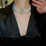 Pearl Choker Necklace Crystal Flowers Wedding Jewelry