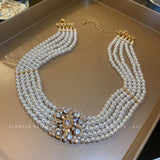 Pearl Choker Necklace Crystal Flowers Wedding Jewelry