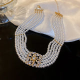 Pearl Choker Necklace Crystal Flowers Wedding Jewelry