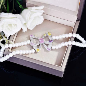 Colorful CZ Bowknot Pearl Bracelet for Women