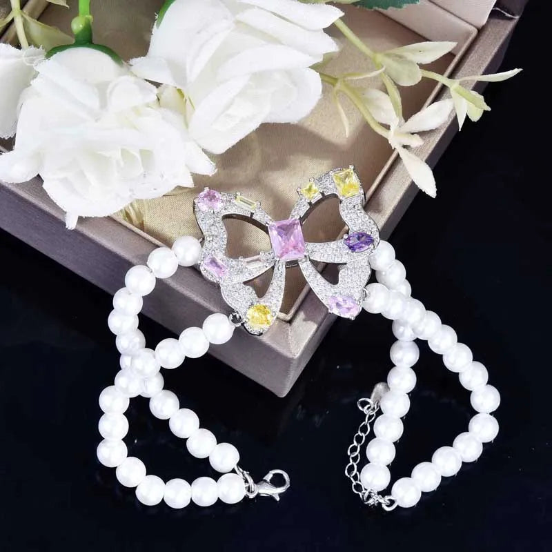 Colorful CZ Bowknot Pearl Bracelet for Women