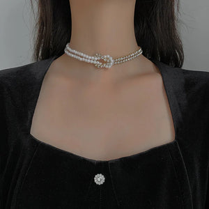 Pearl Crystal Choker Necklace Rhinestone Chain Statement Party
