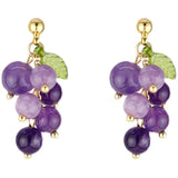 Purple Crystal Grape Earrings Clip-On for Women Girls
