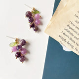 Purple Crystal Grape Earrings Clip-On for Women Girls